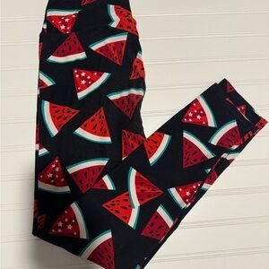 LuLaRoe Red Watermelon Print Leggings